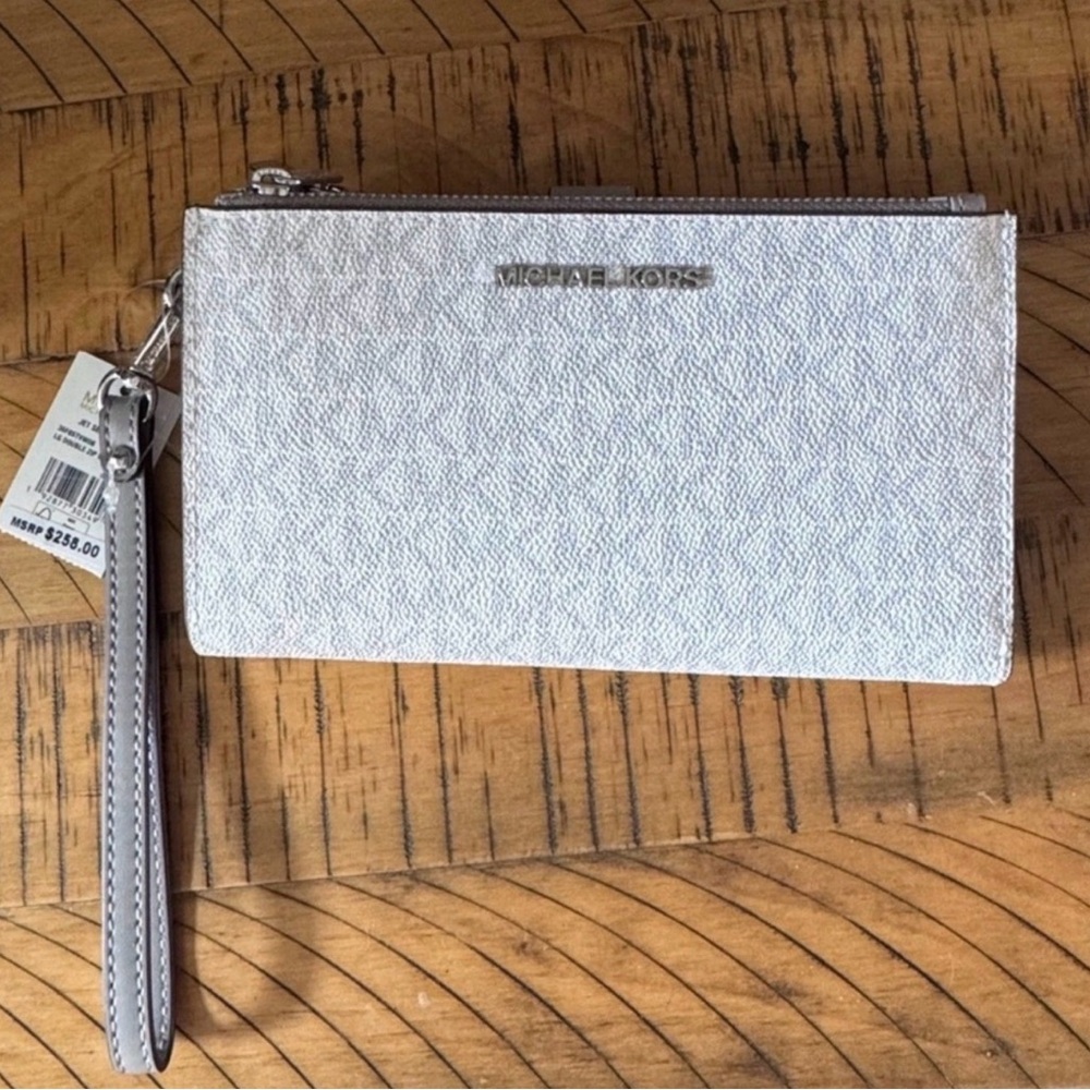 Michael Kors Jet Set Travel Double Zip Wristlet Wallet Bright White NWT